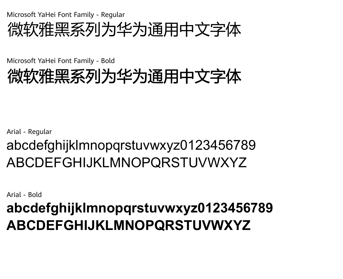 华为微软雅黑与Arial的字样