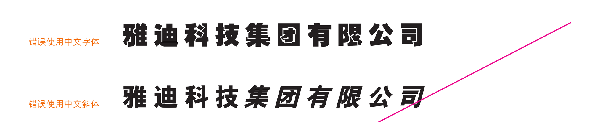 雅迪中文字体禁例中的标签、倾斜字样和斜线